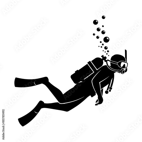 Scuba Diver Silhouette – Underwater Diving Equipment Ocean Vector Icon