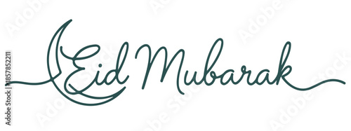 Eid Mubarak elegant calligraphy with minimalist crescent moon line art vector illustration