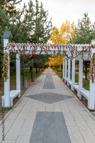 Entrance of botanic garden with flowers in Erzurum