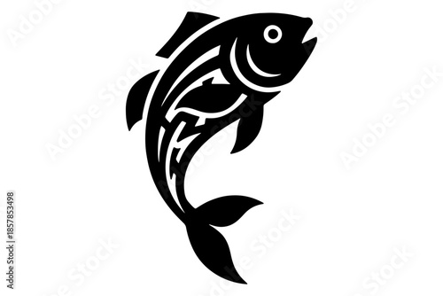 fish on a white background,
Minimal Fish Icon – Black Silhouette for Logo, Sign, or Symbol