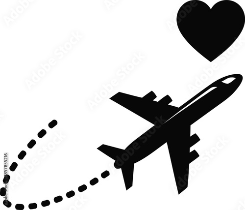 A plane with a heart icon line art vector illustration  3