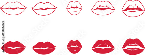 Red lips set of icon sets vector art illustration 