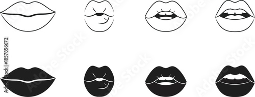 Collection of lips silhouette line art icon sets vector art illustration 2