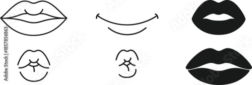 Collection of lips silhouette line art icon sets vector art illustration 