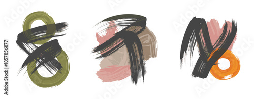 Abstract Brush Strokes And Shapes In Earthy Tones On White Background Keywords: abstract art brush stroke paint splash ink splatter organic shapes
