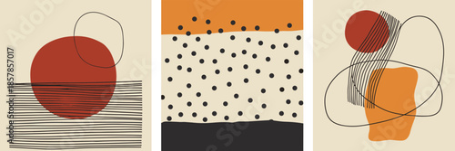 Abstract Mid Century Modern Art Composition with Geometric Shapes and Dots vector illustration