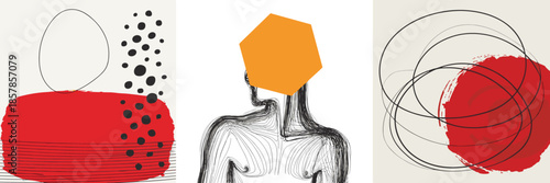 Abstract Mid Century Modern Art Composition with Geometric Shapes and Organic Forms vector illustration