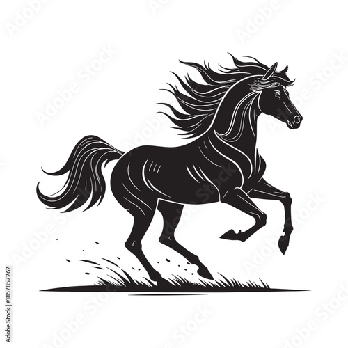 Wild Mustang Horse Silhouette Vector.