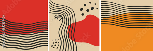 Three Abstract Geometric and Organic Shape Compositions with Wavy Lines Keywords: abstract, geometric, organic shapes, wavy lines, composition