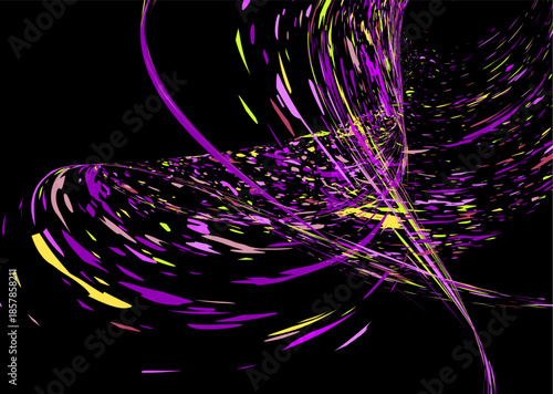 Multicolored paint splashes, dust particles, and debris are carried by the wind. Design for banners, posters, brochures, covers. EPS 