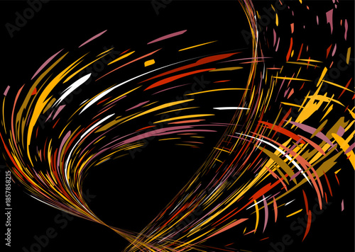 Multicolored paint splashes, dust particles, and debris are carried by the wind.  EPS 10