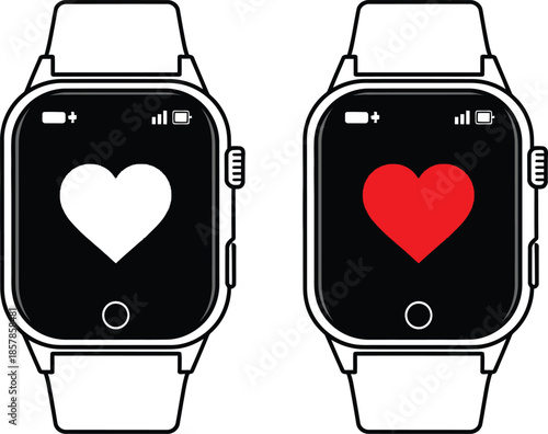 Watch in the form of heart icon set shape vector art 