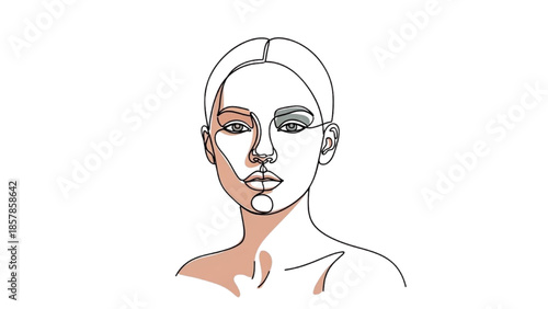 A minimalist illustration of a woman's face and shoulders with subtle facial highlights