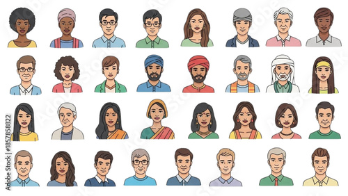 Diverse Group of People Illustrated in Various Styles and Colors