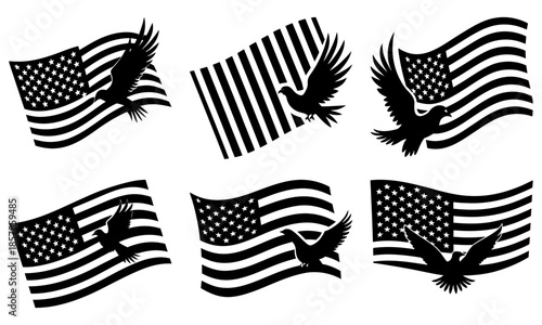 Eagle Silhouette on American Flag with Transparent Background stars stripes
