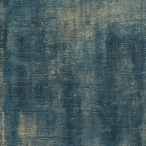 Old vintage blue denim fabric texture background with rough woven canvas pattern and worn surface