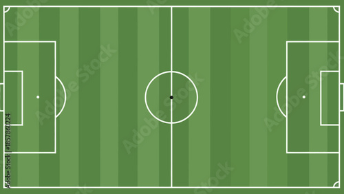 Empty Soccer Football Field Pitch Top View with Green Grass and White Lines, isolated white background.