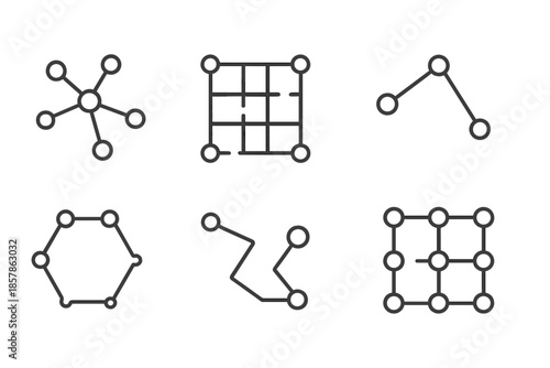 Network Icons in Line Style. Line style icons of gap network systems: empty node network, void channel grid, broken connection