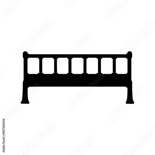 Black silhouette of a classic decorative metal fence on a white background