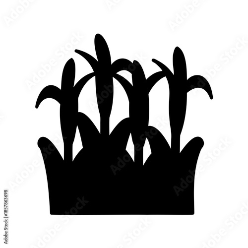 Stylized black silhouette of a crop field with plants growing together