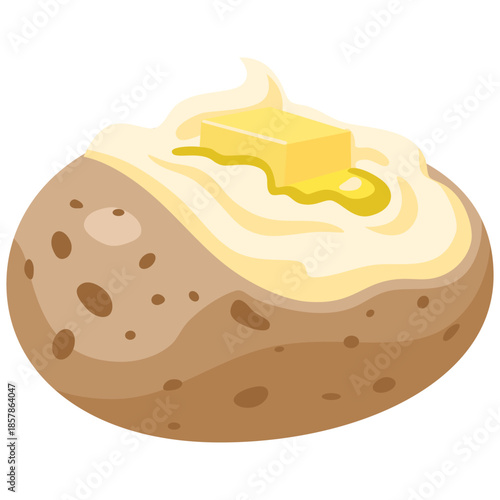 Baked Potato with Butter on Top. Jacket Potato Cartoon Illustration on white background