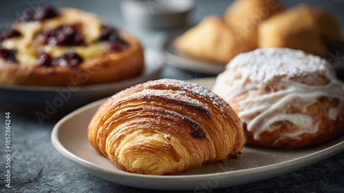 Wallpaper Mural Breakfast pastries styled in muted tones, clean composition Torontodigital.ca