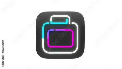 Neon Briefcase Icon on White Background