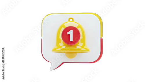 Notification Bell Icon with Number 1 on White Background