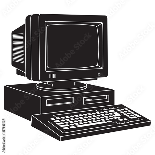 Retro Desktop Computer Workstation Silhouette Illustration