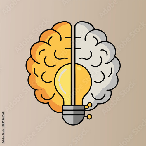Creative thinking concept with divided brain and lightbulb moment