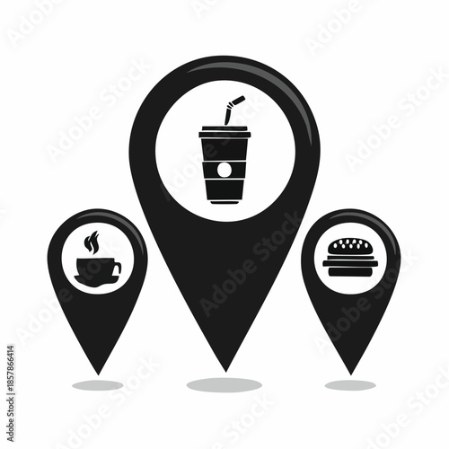 Iconic Markers Illustrating Coffee Beverage and Burger Locations for Easy Navigation