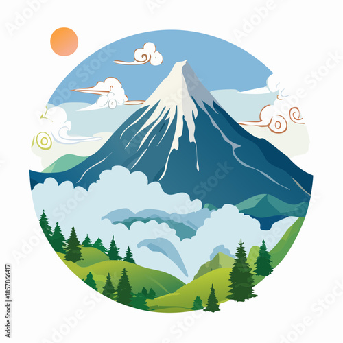 Iconic mountain scenery with vibrant clouds, capturing serenity and tradition with nature