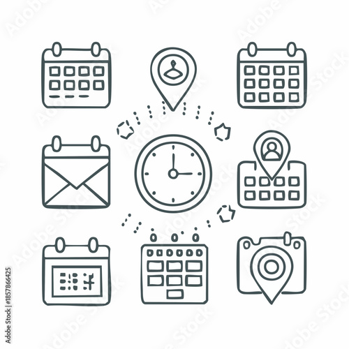 Icons relating to meetings, schedules, reminders, appointments and general office duties