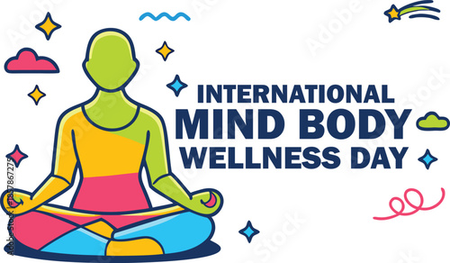 International mind body wellness day design with vector elements and gradients