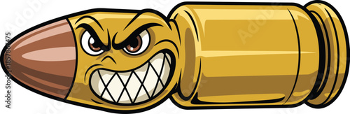 Angry Cartoon Bullet Character with Aggressive Expression – Stylized Ammunition Vector for Military, Gaming, Mascot, and Action-Themed Creative Projects