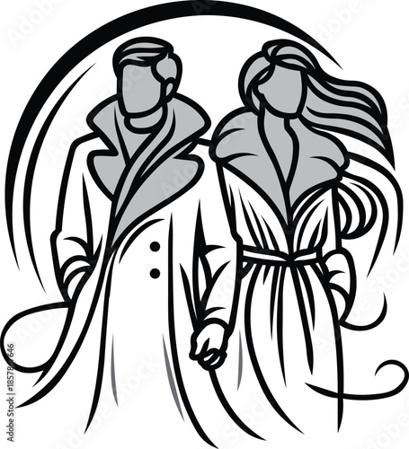 illustration featuring a stylish man and woman
