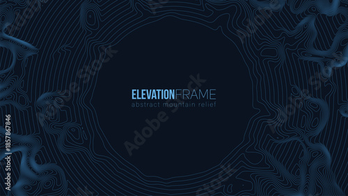 Abstract contour mountain elevation landscape map. Abstract minimal relief topographic map. Terrain contour vector grid with a central place for text.