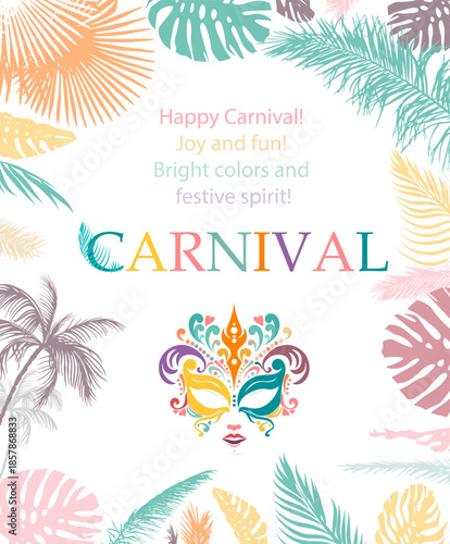 Carnival mask. Festive background. Hand drawn. Not AI, vector illustration