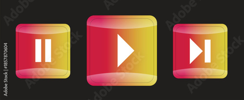 Modern multimedia player button set with vibrant red and yellow gradient for digital interface design
