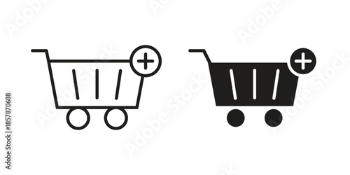Add to cart icons. silhouette icon vector flat illustration on white background. line art icons