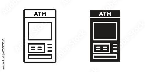Atm icons. silhouette icon vector flat illustration on white background. line art icons
