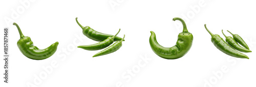 Konstfotografi Fresh green chili pepper set isolated on white background