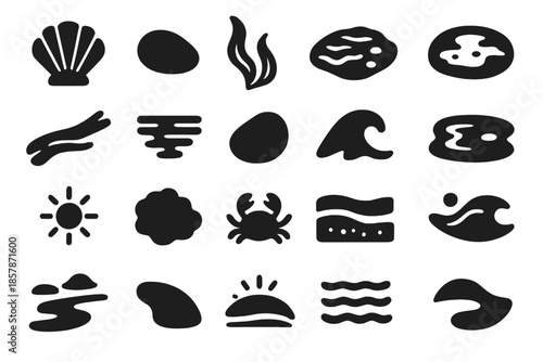 Coastal Scenery Icons. Solid style icons of Electric Motion Patterns: lightning streak, pulse arc, energy beam, glowing node,