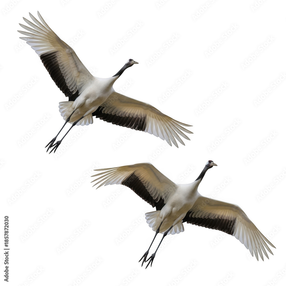 Obraz premium Two cranes in flight