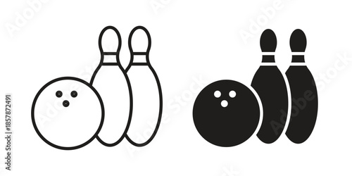 Bowling icons. silhouette icon vector flat illustration on white background. line art icons
