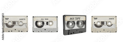 Quadro su tela Vintage audio cassette tape set with mix tape labels isolated on white background