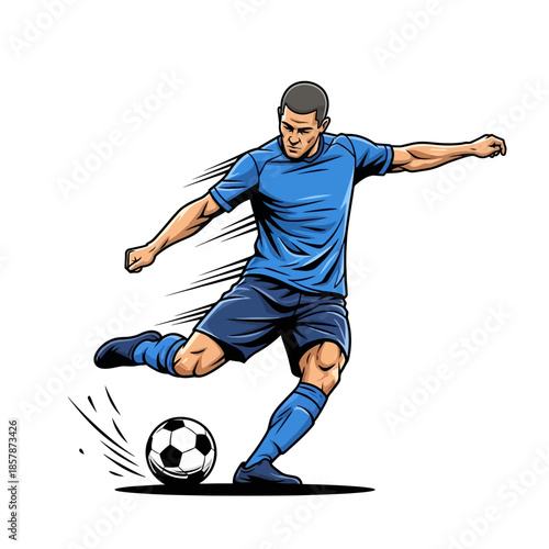 Dynamic soccer player kicking ball with motion blur effect