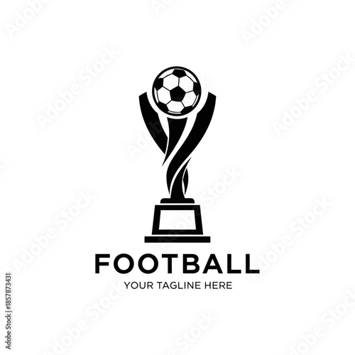 Modern football trophy with soccer ball and customizable tagline