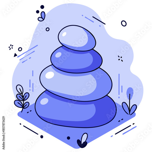 Abstract illustration of stacked blue stones with decorative elements