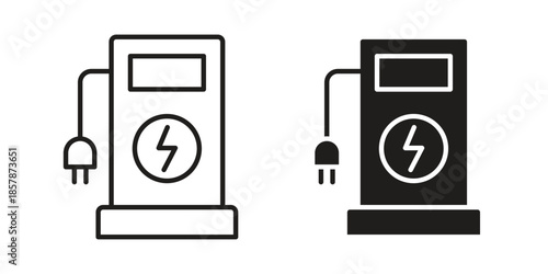 Charging station icons. silhouette icon vector flat illustration on white background. line art icons